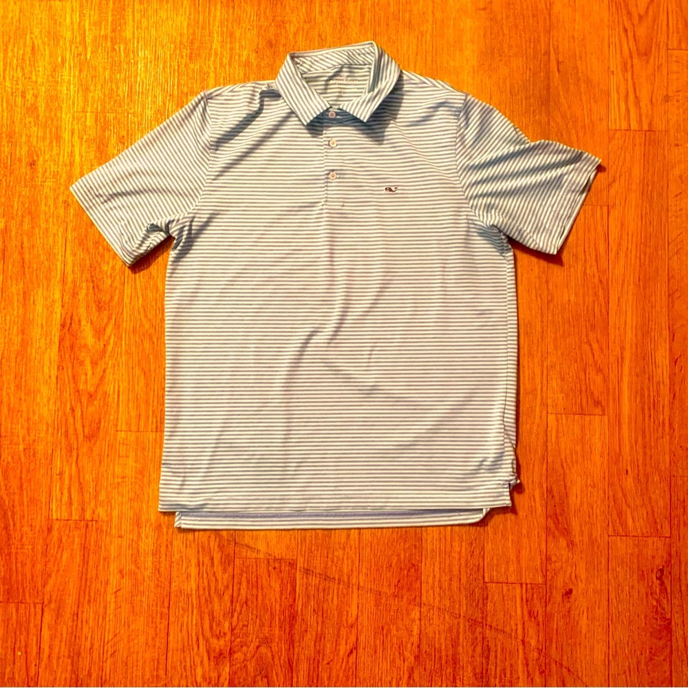 Vineyard Vines Shirt Men’s L Performance Polo Short Sleeve Blue White Striped